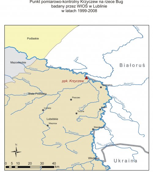 Lokalizacja przekroju pomiarowego Krzyczew na rzece Bug w województwie lubelskim